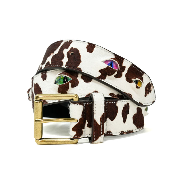 Eyeball Belt - Brown Cow Print
