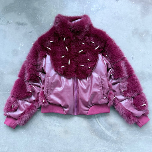 Sample: Spiked Horn Fur Puffer Jacket Red