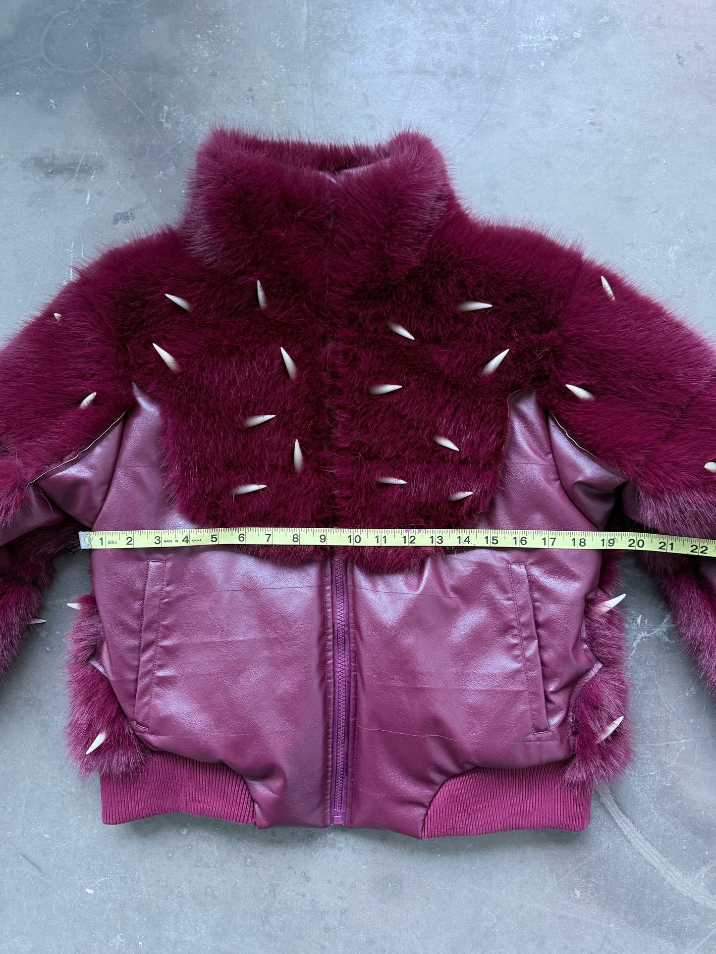 Sample: Spiked Horn Fur Puffer Jacket Red