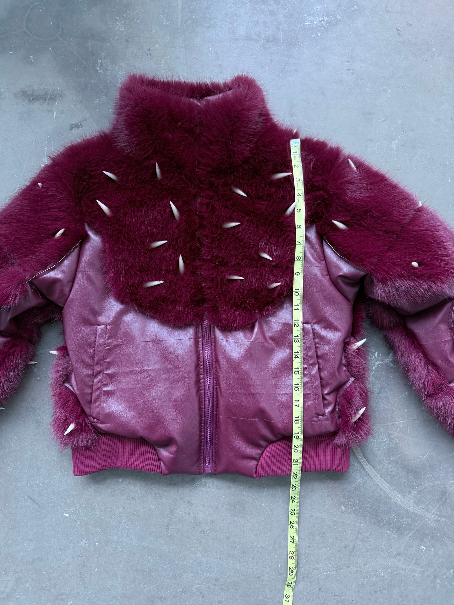 Sample: Spiked Horn Fur Puffer Jacket Red