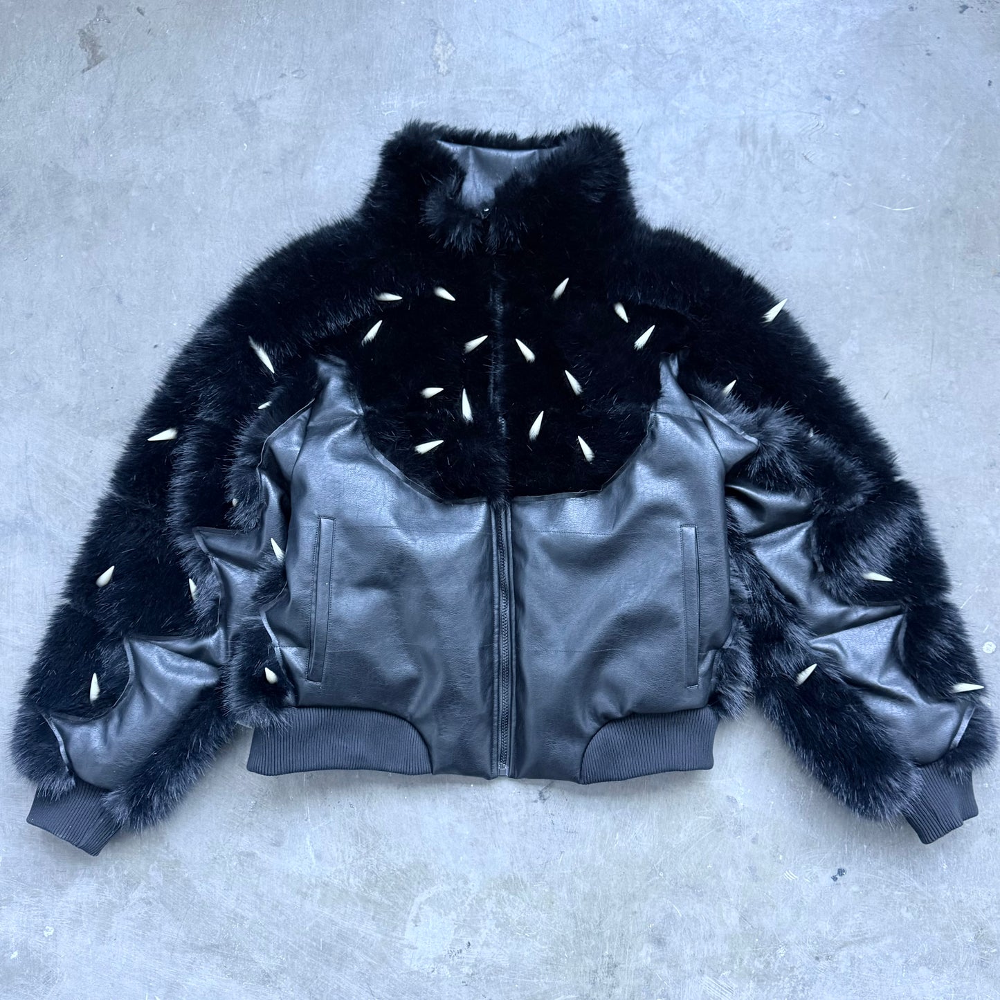 Sample: Spiked Horn Fur Puffer Jacket Black