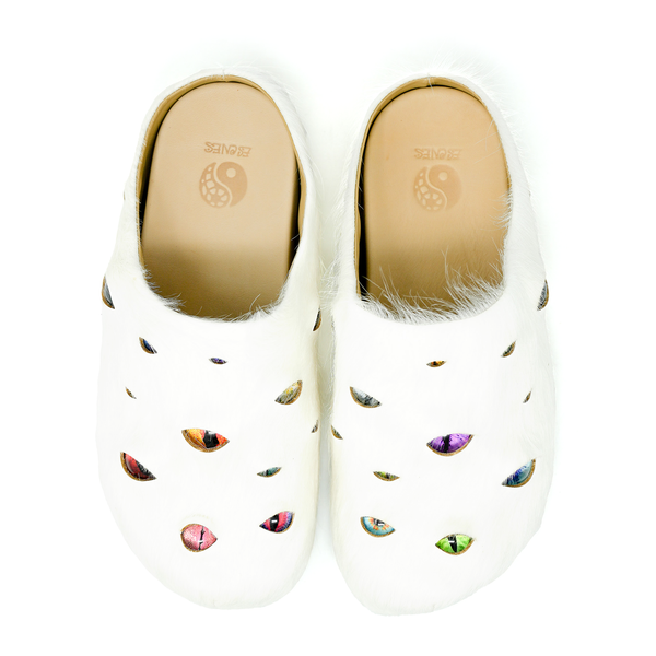 Eyeball Mules - White/Tan